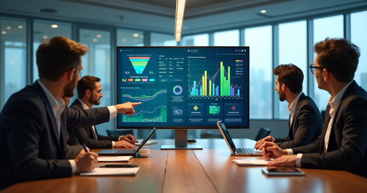 Gestores analisando painel de CRM com integrações de vendas projetos e financeiro