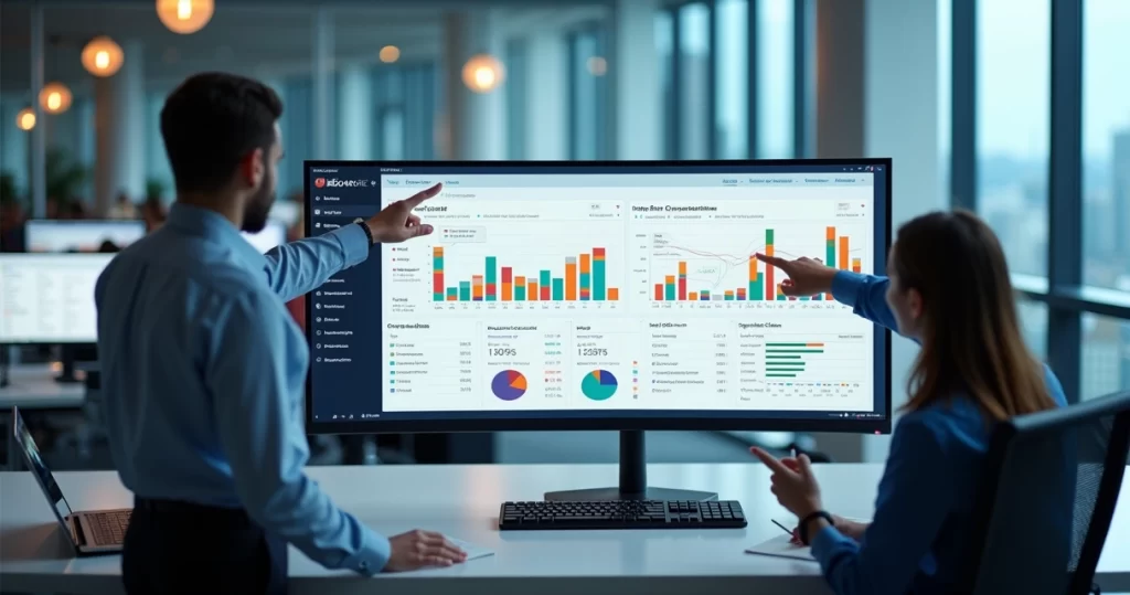 Painel com ERP e CRM integrados em operação B2B de tecnologia