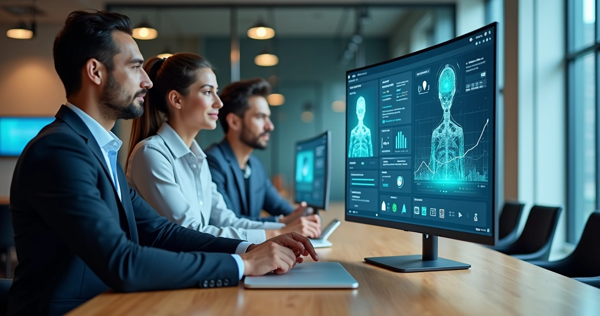 Equipe B2B acompanhando painel de atendimento com chatbot de IA em vários canais