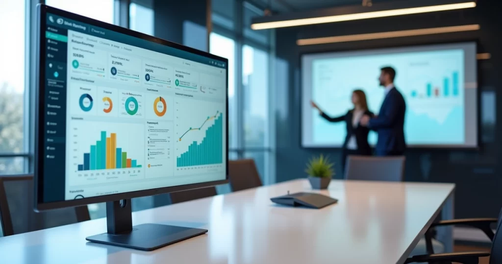 Painel de sistema ERP em nuvem integrado com vendas, financeiro e projetos