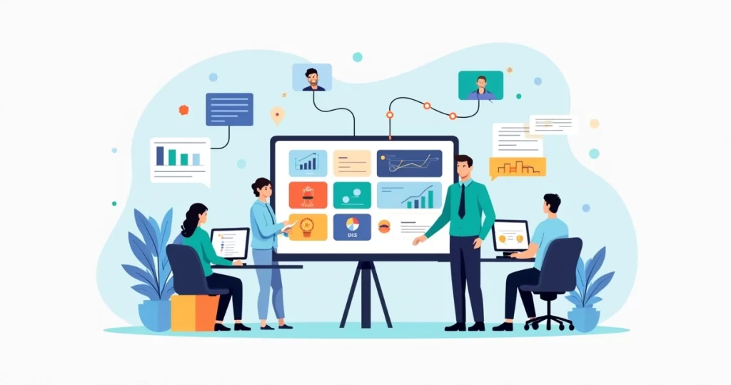 Gestor analisando painel de ERP integrado em empresa de médio porte