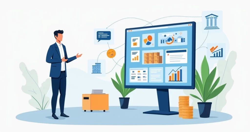 Gestor acompanhando painel de gestão de compras B2B integrada com estoque e financeiro