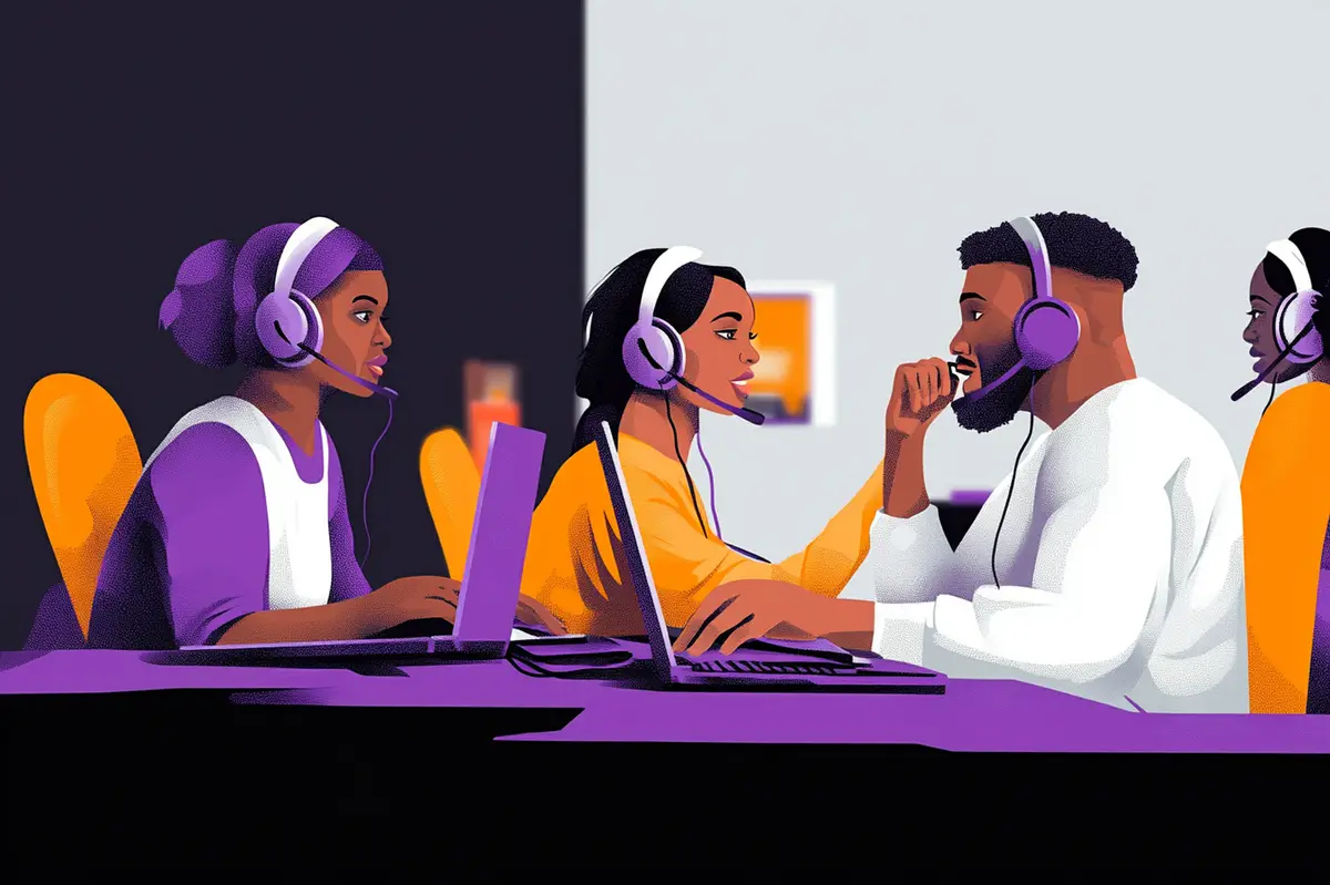 Black People work in call center support service black team