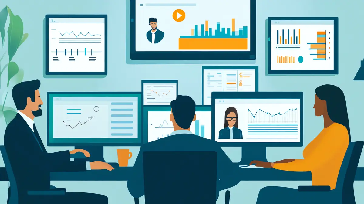 a cartoon of a man working in an office with a man working on a computer