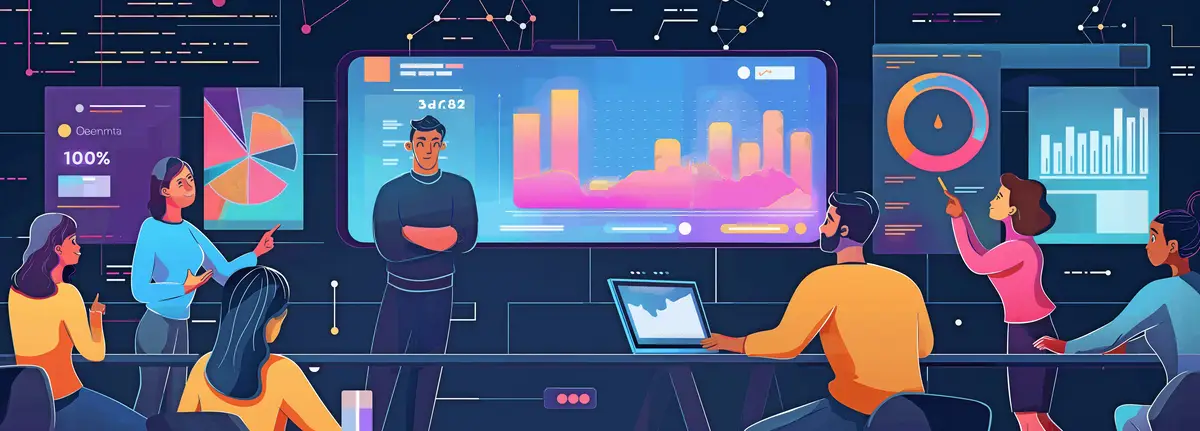 Planning a marketing strategy as a team while examining financial statistics or data analysis