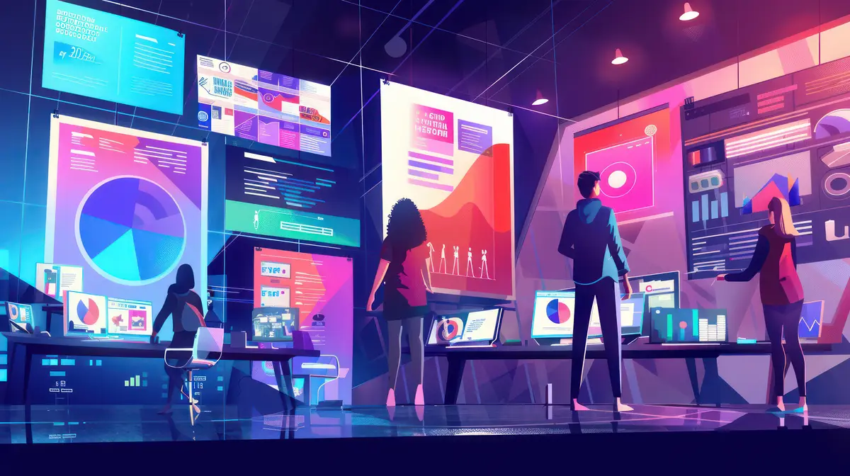 a digital art show is being held in a dark room