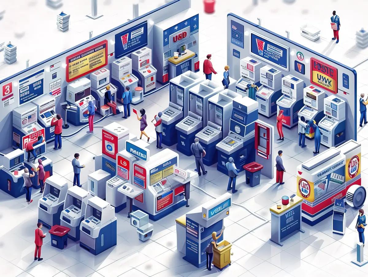 Icons and design elements arranged chaotically illustrating Social Media Trends in modern contemporary style illustration for article and world event