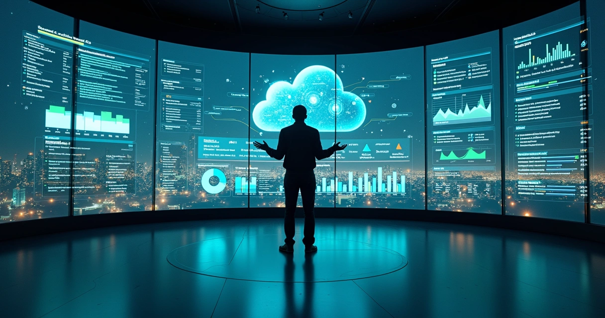 Gestor B2B observando painel 360 de gestão empresarial online com dados integrados