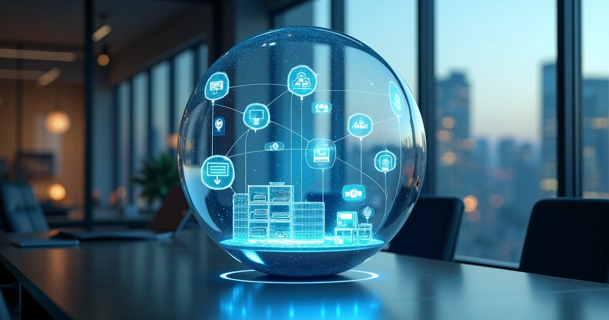 Representação visual de integração de áreas B2B em um painel ERP central