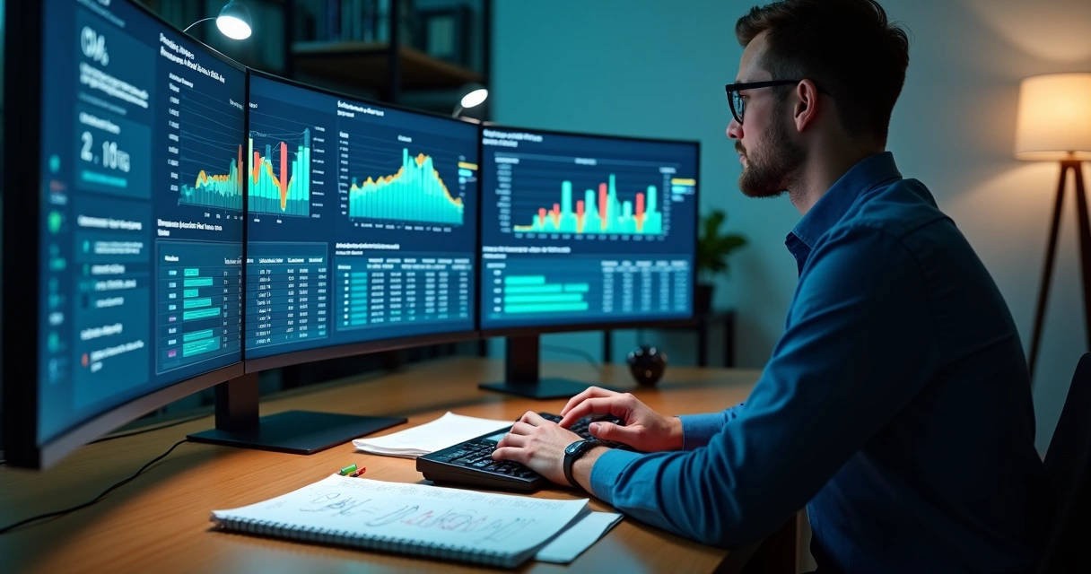 Analista financeiro avaliando cálculo de CMV em gráficos integrados a ERP